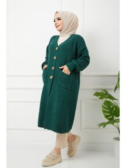 Düğmeli Cepli Siyah Triko Salaş Hırka