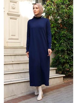 Merserize Yakası Taş Detaylı Fırfırlı Triko Elbise