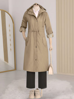 Astarı Çizgili Vizon Trençkot