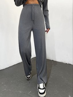 Bağcık Detaylı Salaş Fitilli Gri Pantolon