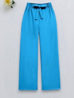 Beli Bağcıklı Double Bol Paça Mavi Pantolon