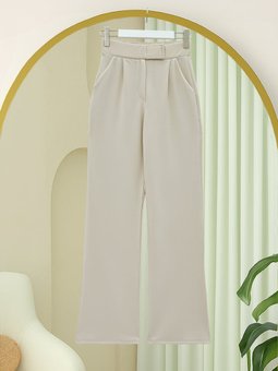 Beli Cırtcırt Detay Boru Paça Kumaş Bej Pantolon