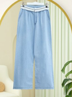 Beli Kancalı Kemer Detaylı İnce Açık Mavi Kot Pantolon