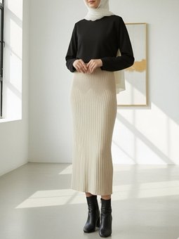 Beli Lastikli Pliseli Triko Krem Etek