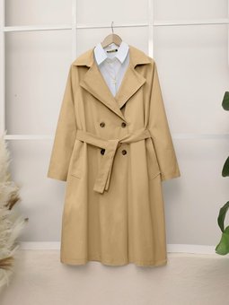 Bolero Detaylı Kemerli Araboy Vizon Trençkot