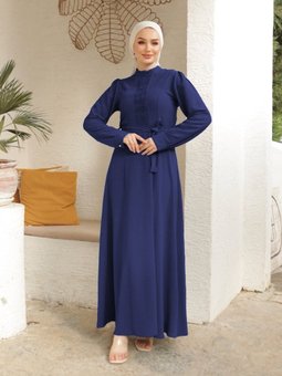 Çıma Detaylı Kemerli Ayrobin Laci Elbise