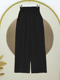 Çımalı Beli Lastikli Kadife Siyah Pantolon