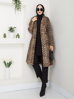 Desenli Kemerli Cepli Astarlı Kaşe Leopar Kap