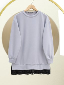 Etek Ucu Fistolu Bisiklet Yaka Gri Tunik