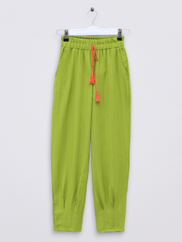 Paçası Pens Dikişli Bağcık Detaylı F.yeşili Pantolon