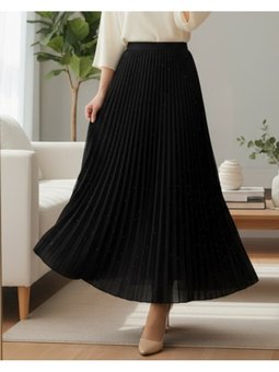 Taşlı Pliseli Siyah Etek