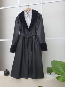 Yakası Ve Kol Manşeti Soft Peluş Deri Siyah Kap