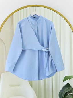 Yandan Bağlamalı Boydan Düğmeli Bebe Mavi Tunik