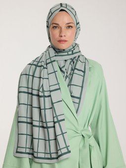 Pure Tone Koyu Şal Kare Desen Çağla