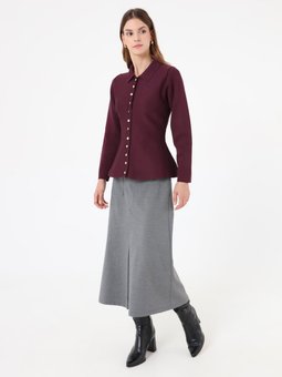 A Form Gömlek Yaka Premium Triko Bordo Hırka