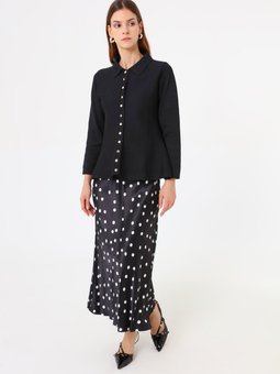 A Form Gömlek Yaka Premium Triko Siyah Hırka