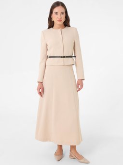 Beli Kemer Detaylı Etek Ceket İkili Bej Takım