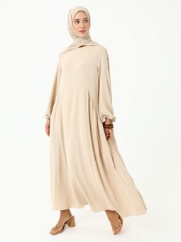 Büzgü Detaylı Bol Kesim Aerobin Tas Rengi Elbise