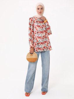 Çiçek Baskılı Vual Pembe Tunik
