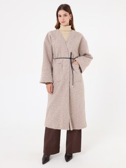 Deri Kemer Detaylı Kalın Tas Rengi Hırka