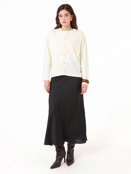 Gold Düğme Detaylı Triko Krem Hırka