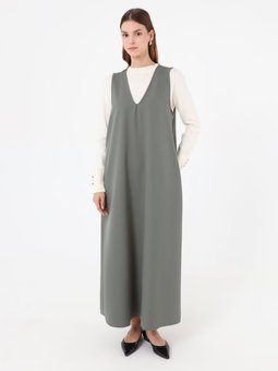 Kalın Askılı Cep Detaylı Haki Elbise