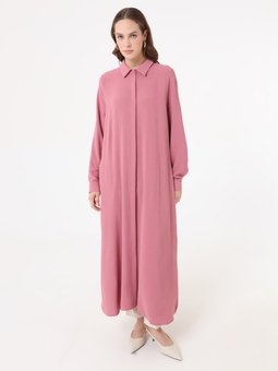 Koyu Gül Gömlek Yaka Uzun Tunik