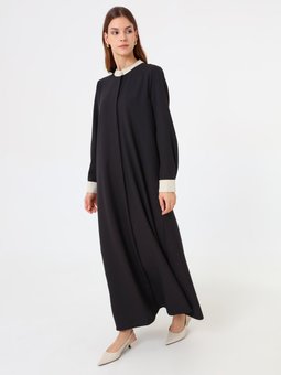 Krep Kumaşlı Gizli Pat Detaylı Kap / Taş Pardesü Siyah