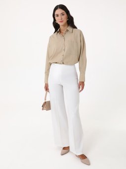 Palazzo Kalıp Yandan Fermuarlı Klasik Beyaz Pantolon