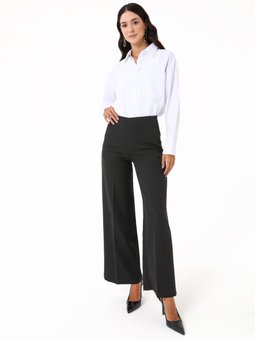 Palazzo Kalıp Yandan Fermuarlı Klasik Siyah Pantolon