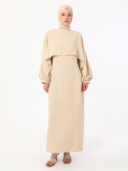 Şerit Detaylı Exclusive Elbise Ekru