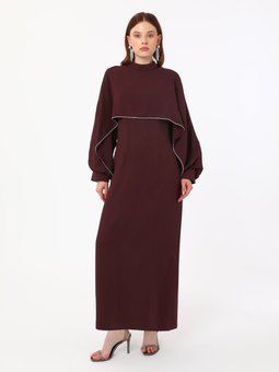 Şerit Taş Detaylı Exclusive Elbise Mürdüm