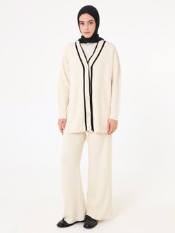 Triko Hırka Pantolon Krem Takım