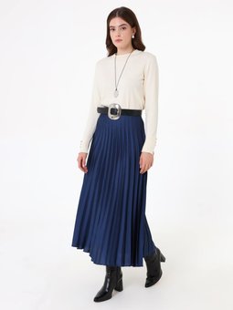 Yüksek Bel Piliseli Uzun Lacivert Etek