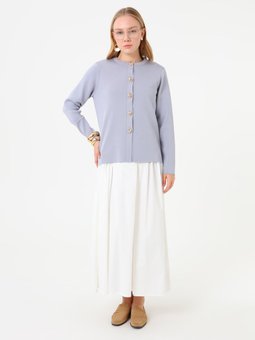 Yumuşak Tuşeli Gold Düğme Detaylı Triko Mavi Hırka