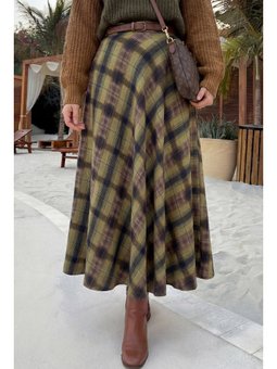 Cepli Ekose Yeşil Etek