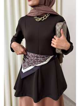 Kemerli Peplum Koyu Kahverengi Bluz