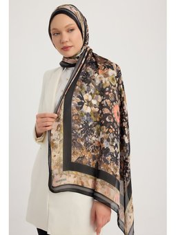 Çiçek Kozmosu Siyah Aurora Desenli Janjan 70x190 Cm Şal