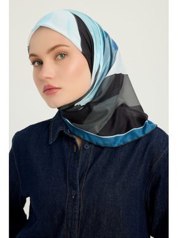 Renklerin Lalesi Mavi Efilia Desenli 90x90 Cm Eşarp