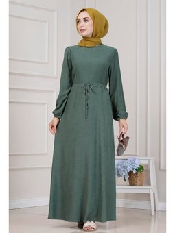 Beli Tünelli Fitilli Aslı Yeşil Elbise