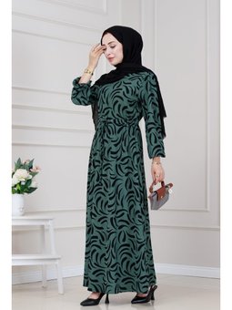 Beli Tünelli Karin Zümrüt Yeşili Elbise