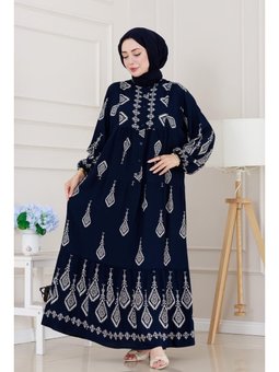 Yarım Düğmeli Robalı Eslem Lacivert Elbise