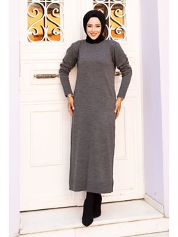 Bisiklet Yaka Triko Füme Elbise