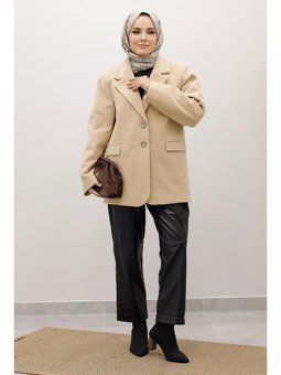 Çift Düğmeli Alpaka Fox Bej Ceket