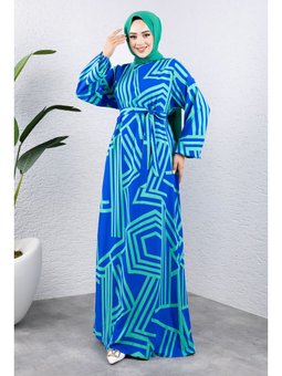 Çizgi Desenli Viskon Yeşil Elbise