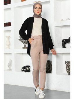 Kemerli Havuç Vizon Pantolon