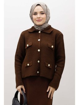 Süs Cepli Triko Kahverengi Hırka