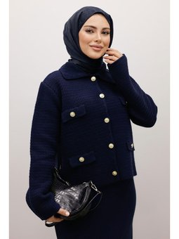 Süs Cepli Triko Lacivert Hırka