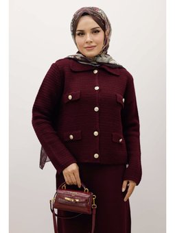 Süs Cepli Triko Mürdüm Hırka