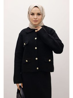 Süs Cepli Triko Siyah Hırka